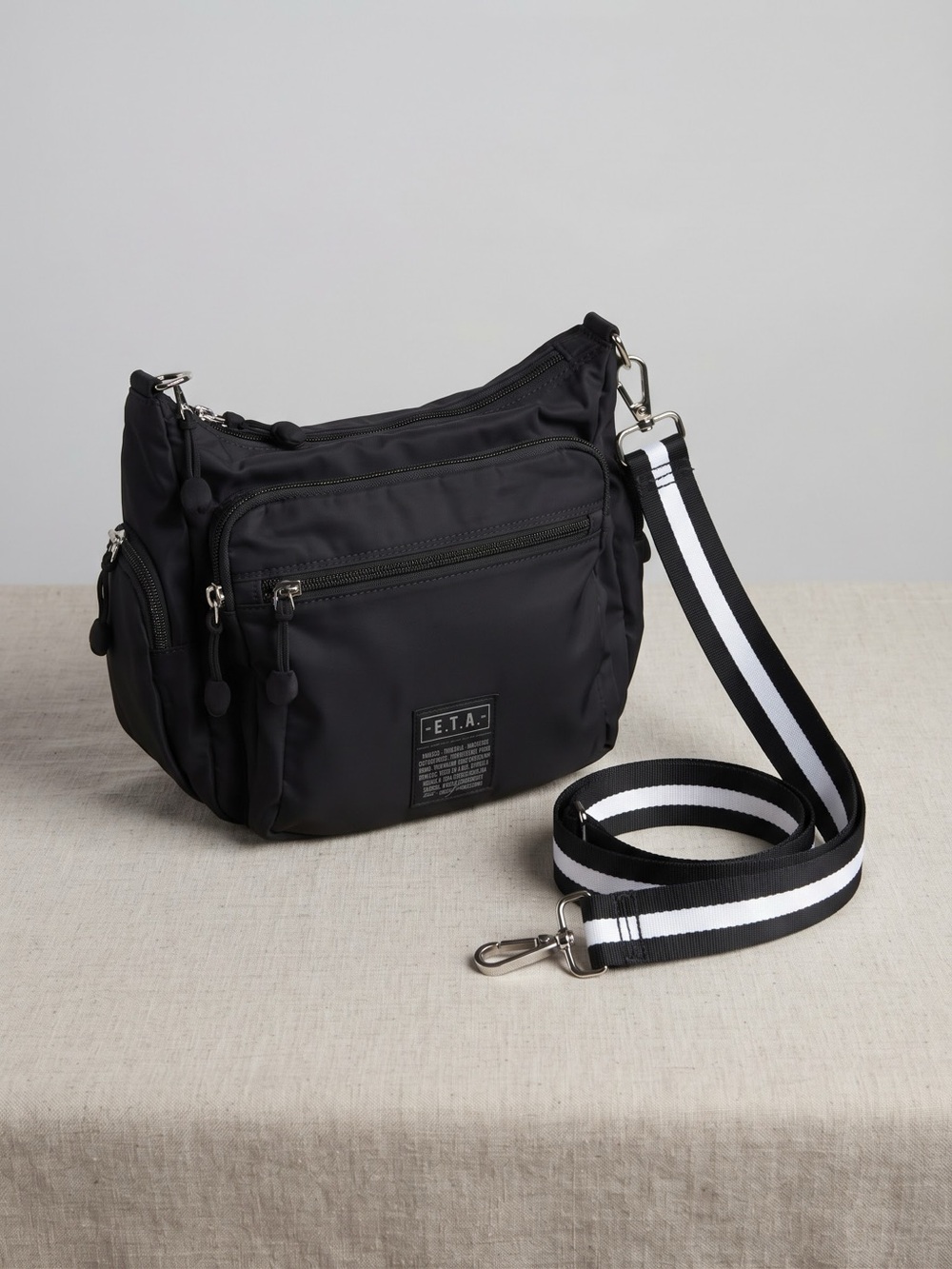 Black Crossbody Travel Bag with Contrast Strap ETA